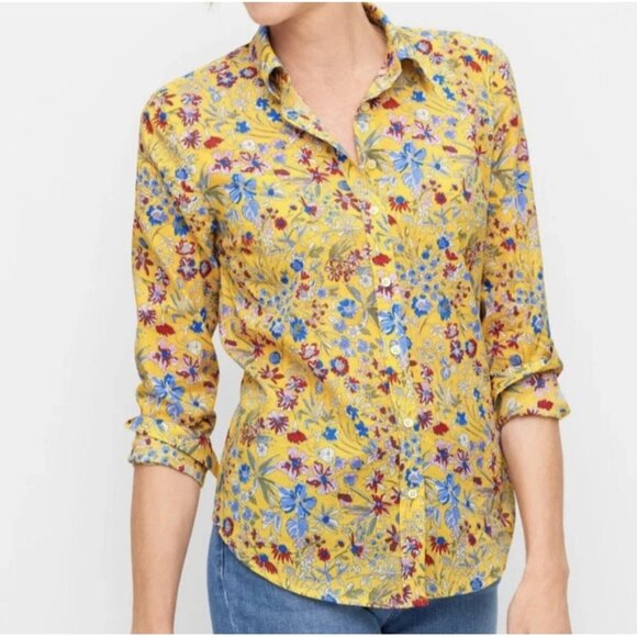 Talbots Tops - Talbot's Yellow Floral Button Down Shirt Small READ Cottage Preppy Country